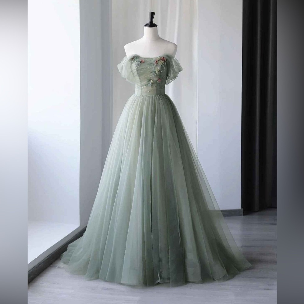 Sage green/ gray green size 4 ballgown/ prom dress/ quinceanera dress flowers